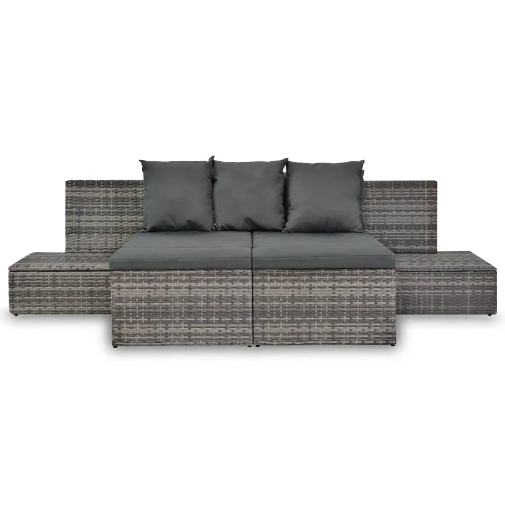 4 Piece Garden Lounge Set with Cushions Grey Rattan Outdoor Sofa Sunbed