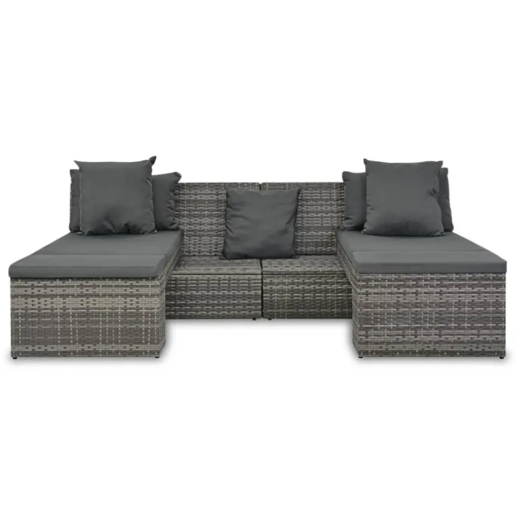4 Piece Garden Lounge Set with Cushions Grey Rattan Outdoor Sofa Sunbed