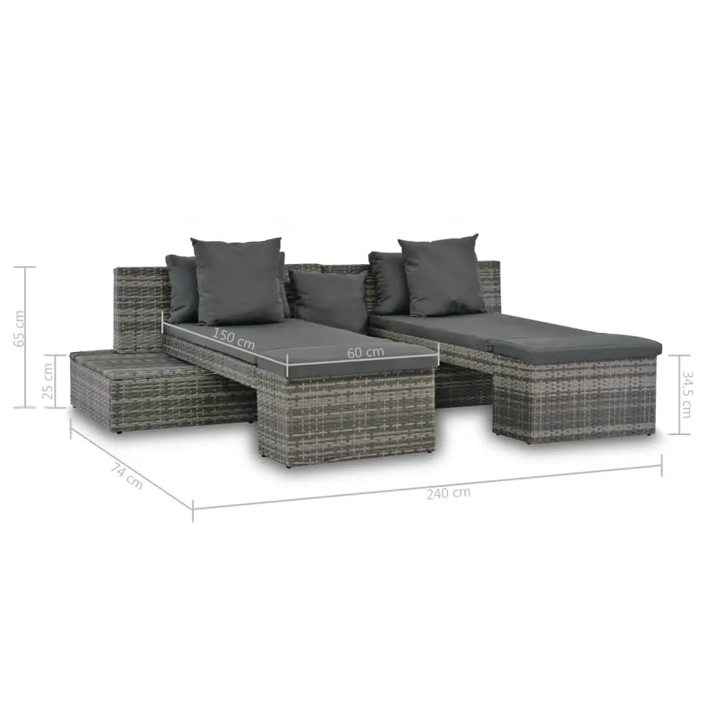 4 Piece Garden Lounge Set with Cushions Grey Rattan Outdoor Sofa Sunbed