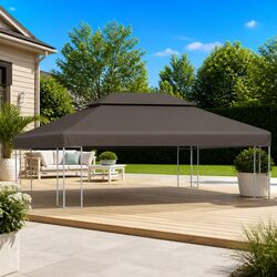 2-Tier Gazebo Top Cover 4x3m Outdoor Canopy Replacement Sunshade Taupe