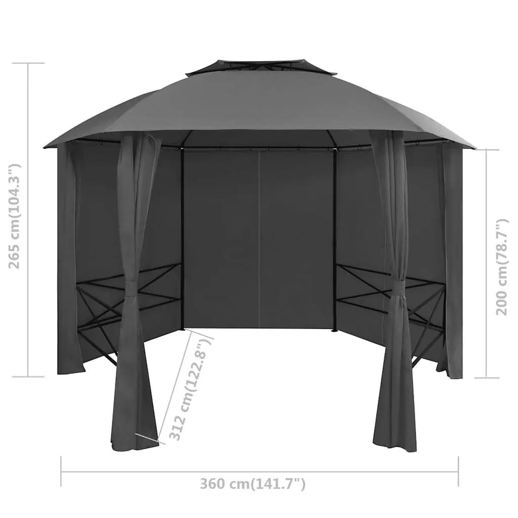 Hexagonal Garden Gazebo Pavilion Tent with Curtains Outdoor Canopy 360 x 265 cm