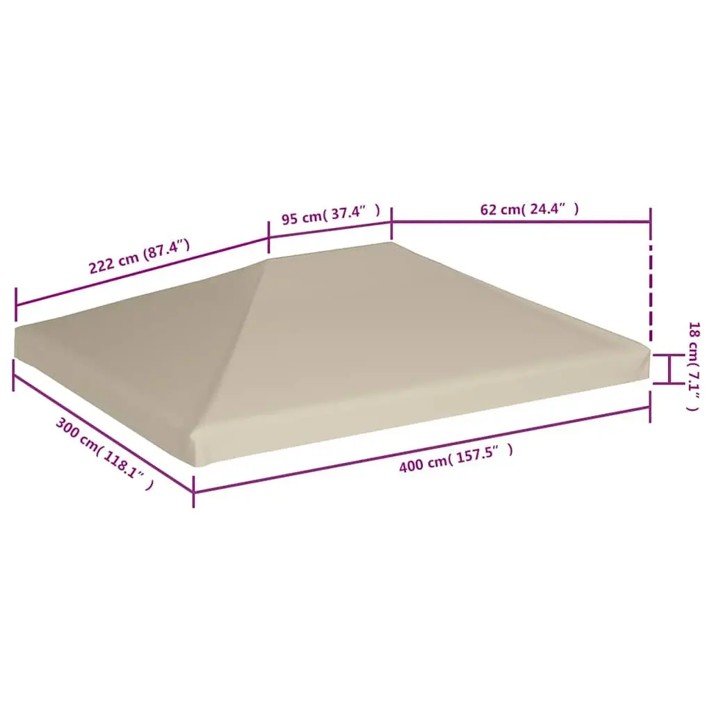 Gazebo Top Cover 4x3 m 310 g/m² Replacement Canopy Outdoor Shelter Beige