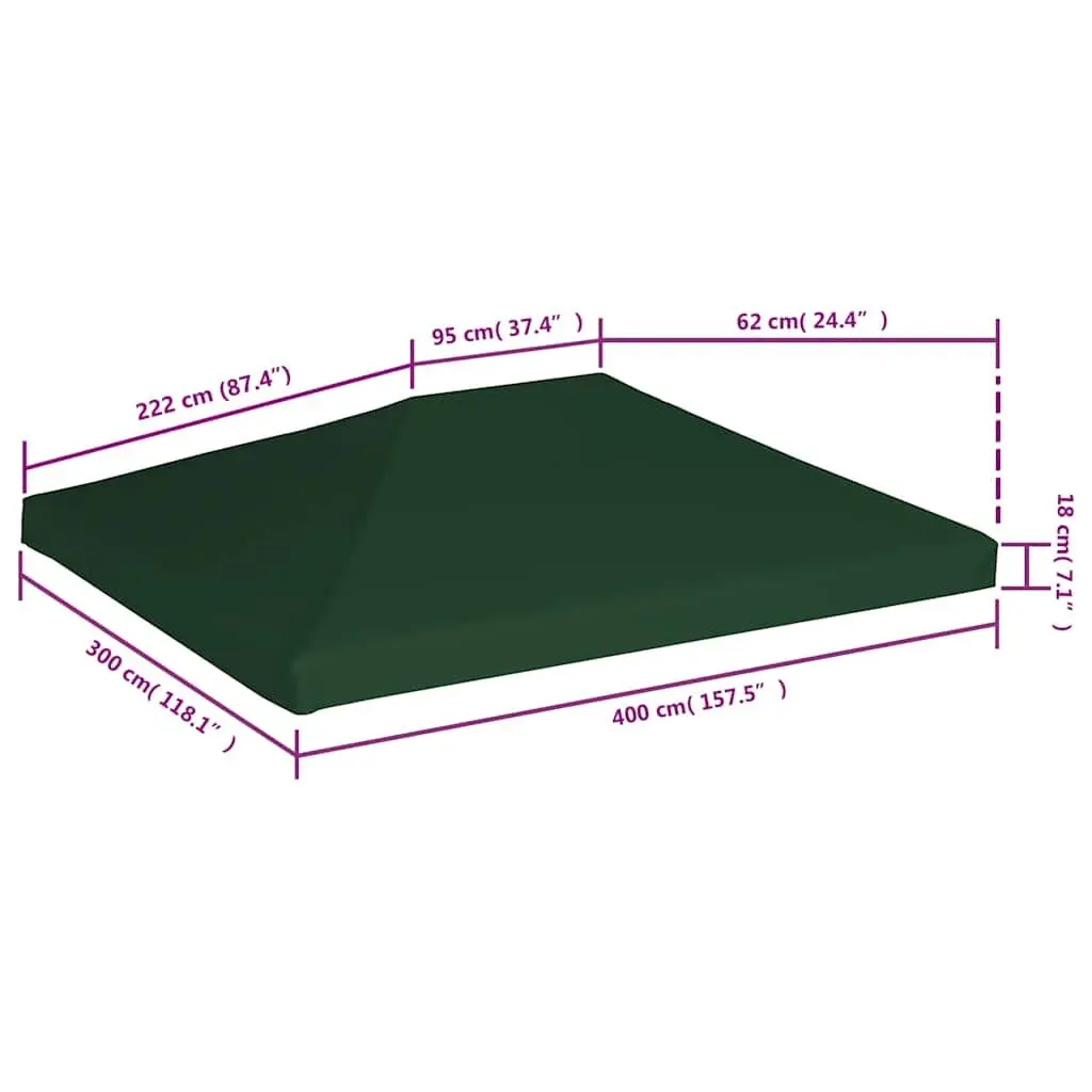Gazebo Top Cover Water Resistant 4x3 m Green Polyester Replacement Canopy Roof