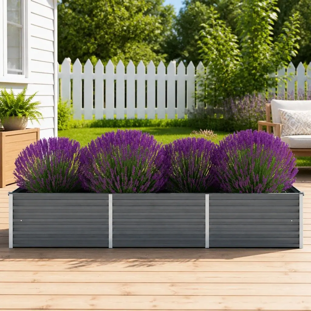 Garden Raised Bed Planter Box Outdoor Vegetable Herb Flower Container Steel Grey