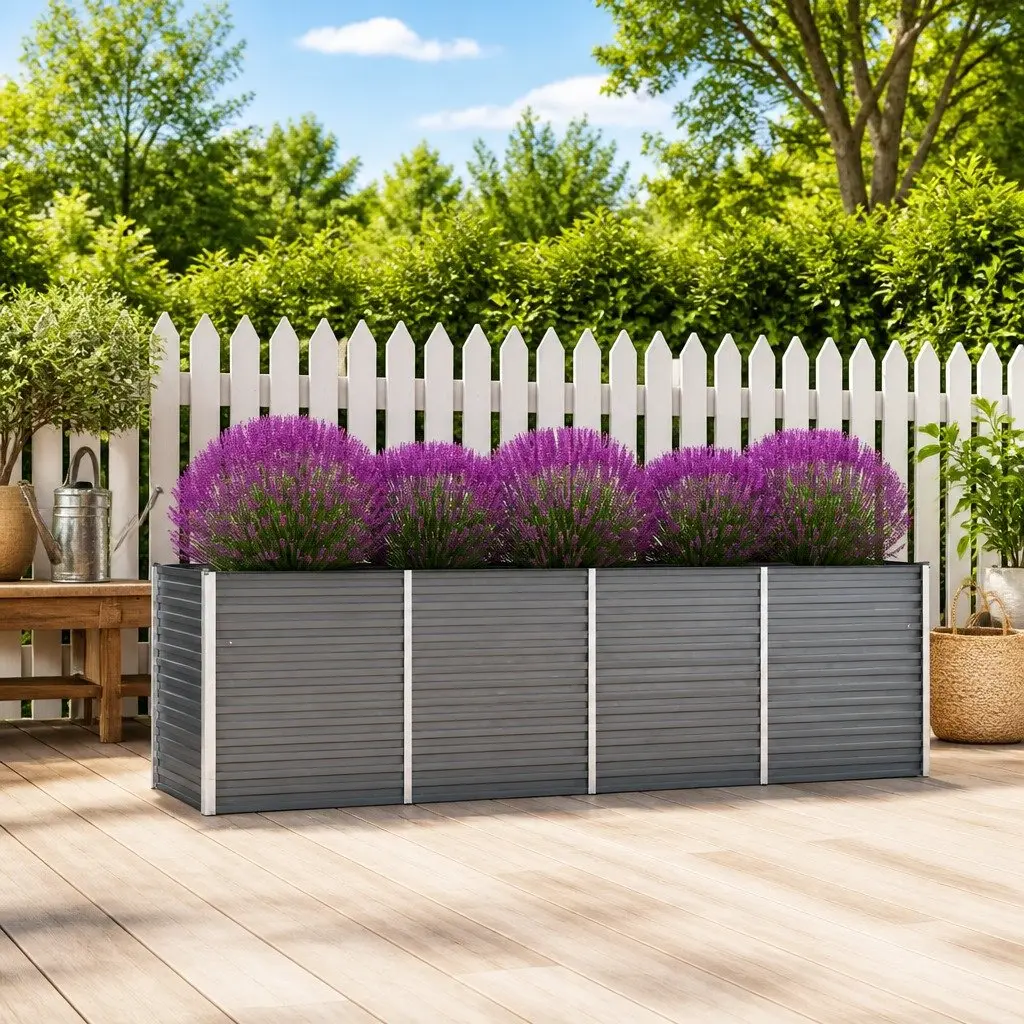 Raised Garden Bed Planter Box Metal Deep Wide Grey