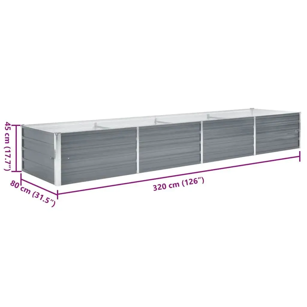 Metal Garden Bed Planter Box Durable Grey Steel Construction 320x80x45cm