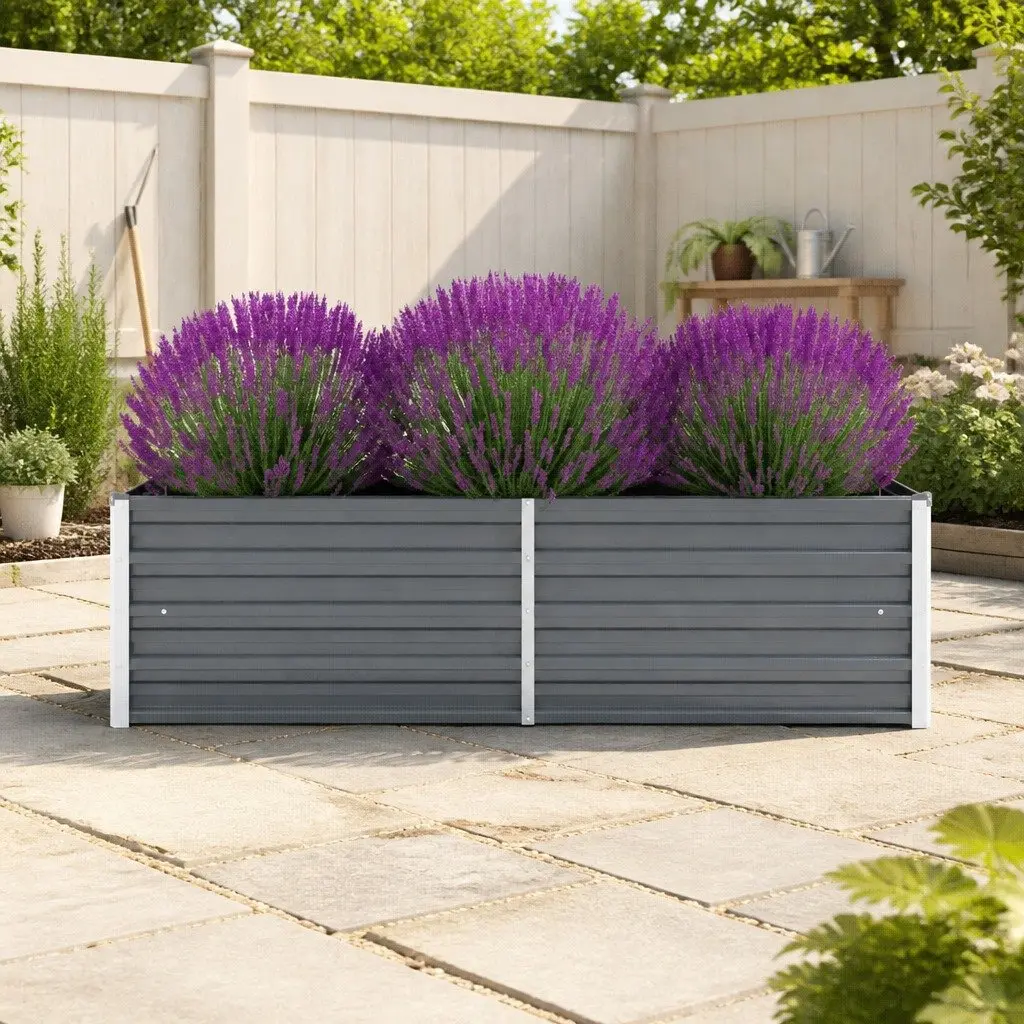 Raised Garden Bed Galvanised Steel Grey 160x40x45cm