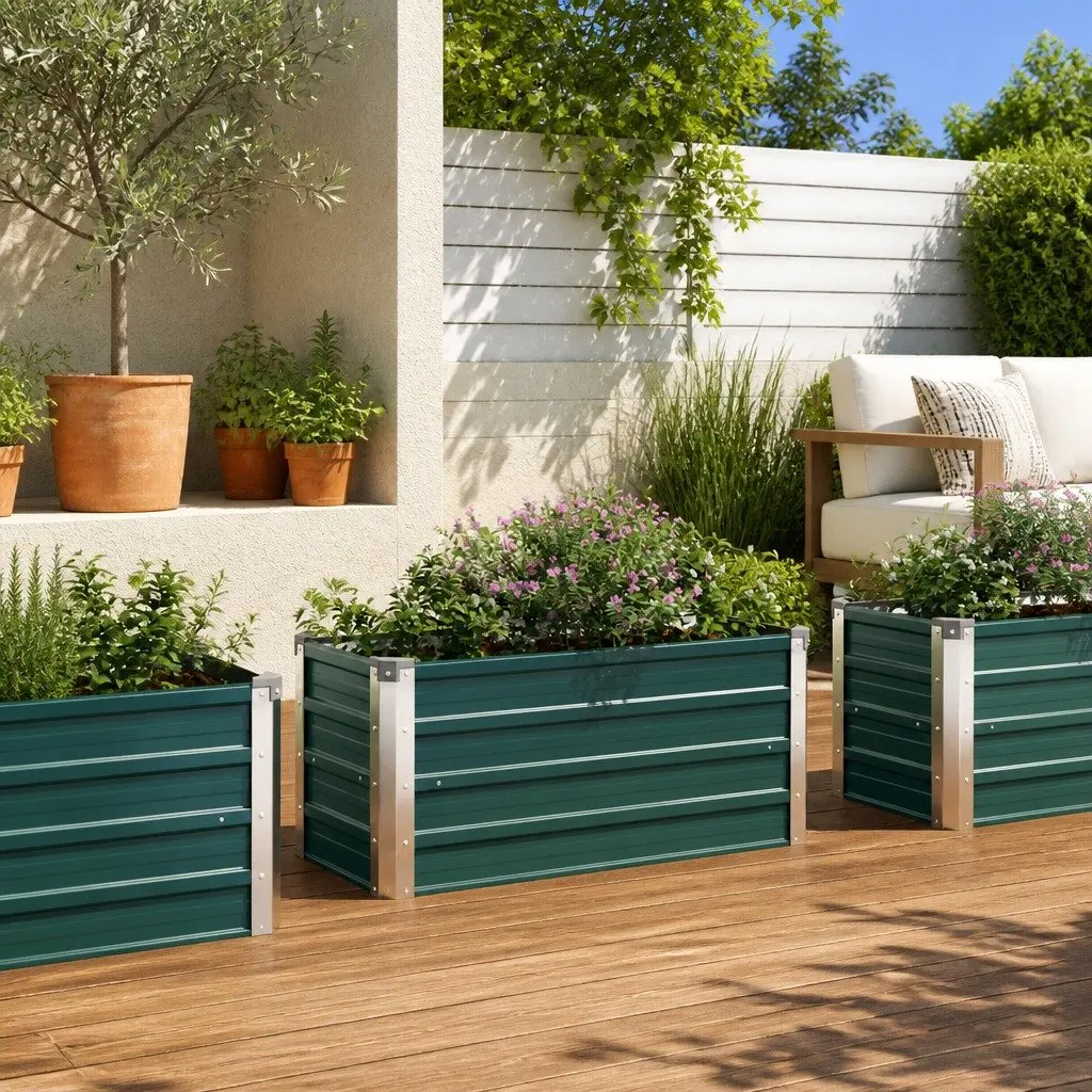 Raised Garden Bed Planter Deep Green Galvanised Steel 100 x 40 x 45 cm