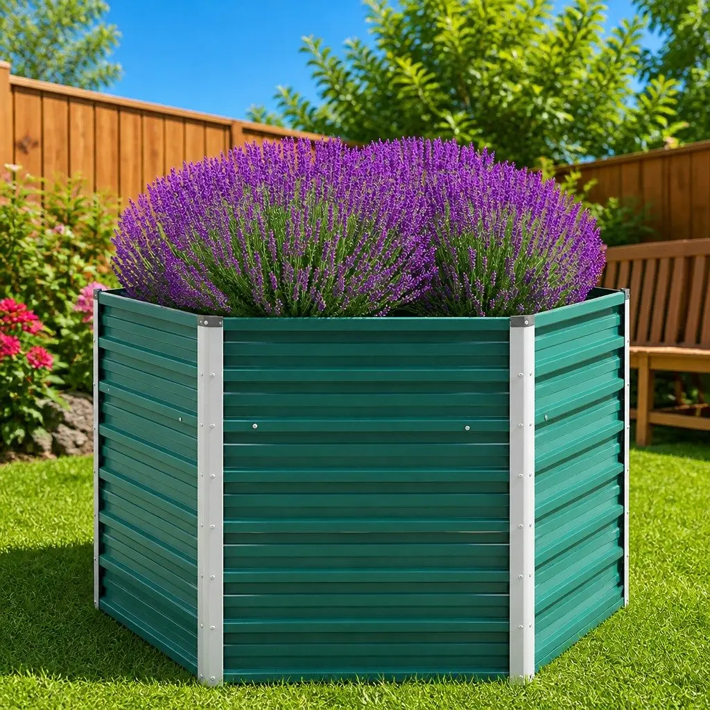 Garden Raised Bed Planter Box Metal Steel Green 129 x 129 x 77 cm Outdoor Vegetables Flowers Herbs