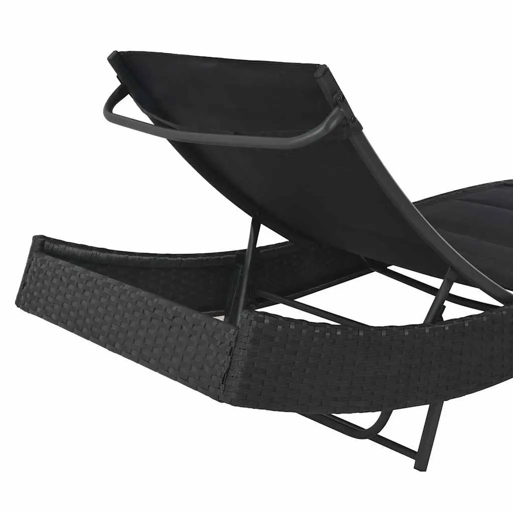 Sun Lounger Outdoor Rattan Textilene Adjustable Backrest Garden Patio Pool