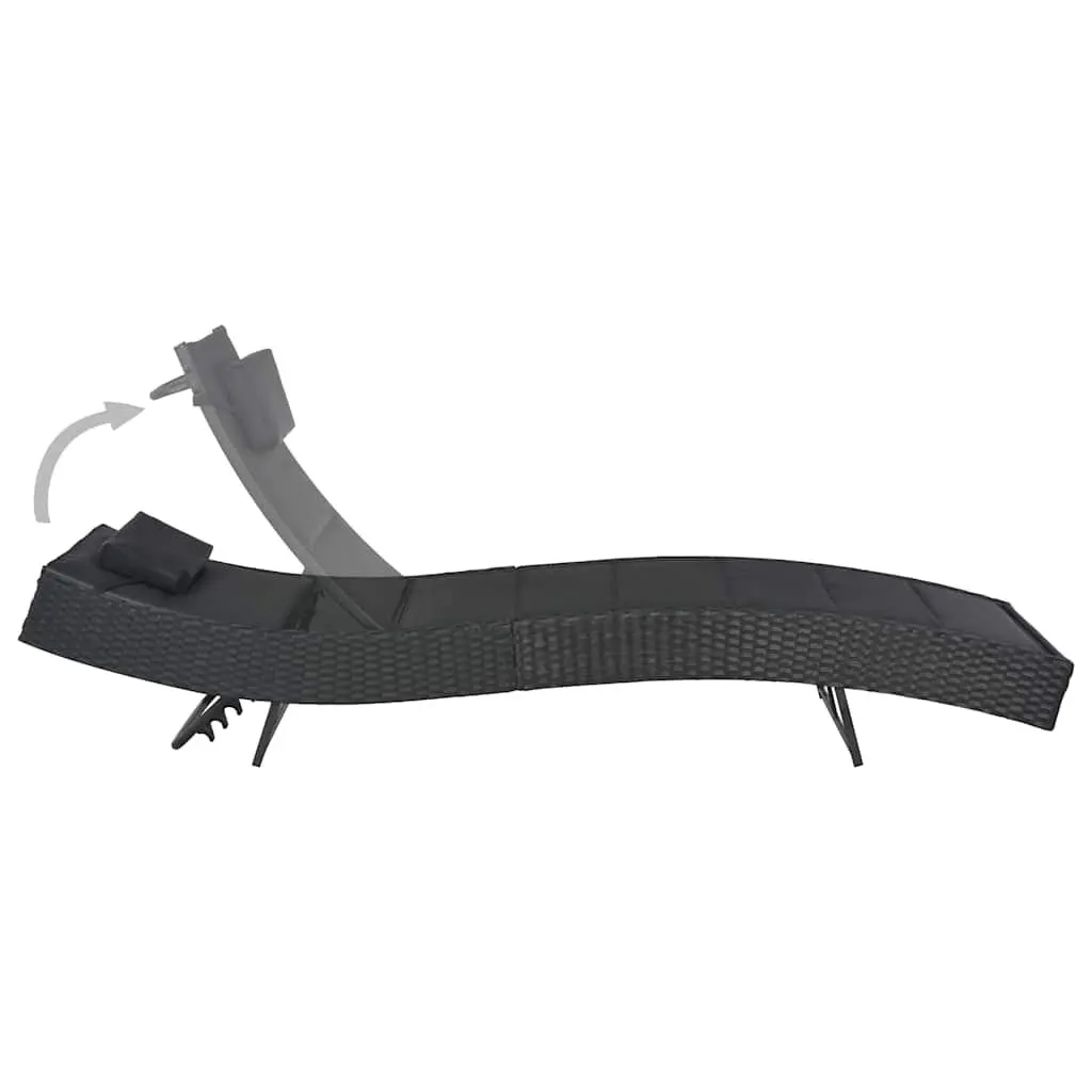 Sun Lounger Outdoor Rattan Textilene Adjustable Backrest Garden Patio Pool