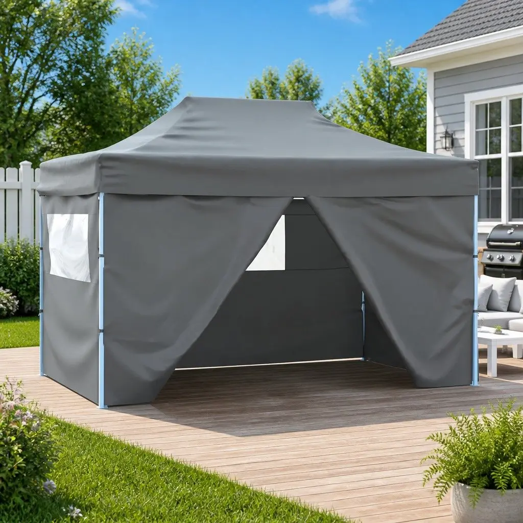 Pop Up Tent Outdoor Canopy 4 Side Walls 3x4.5m Foldable Anthracite