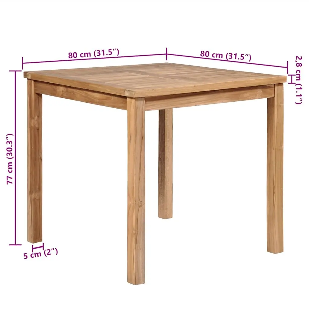 Garden Dining Table Solid Teak Wood Brown 80x80x77 cm