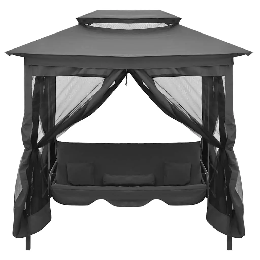 Outdoor Convertible Swing Bench Canopy Anthracite Steel Garden 220 x 160 x 240 cm