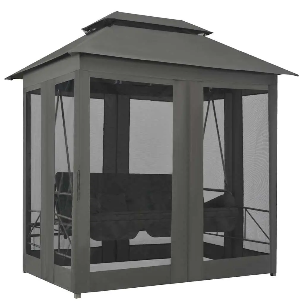 Outdoor Convertible Swing Bench Canopy Anthracite Steel Garden 220 x 160 x 240 cm