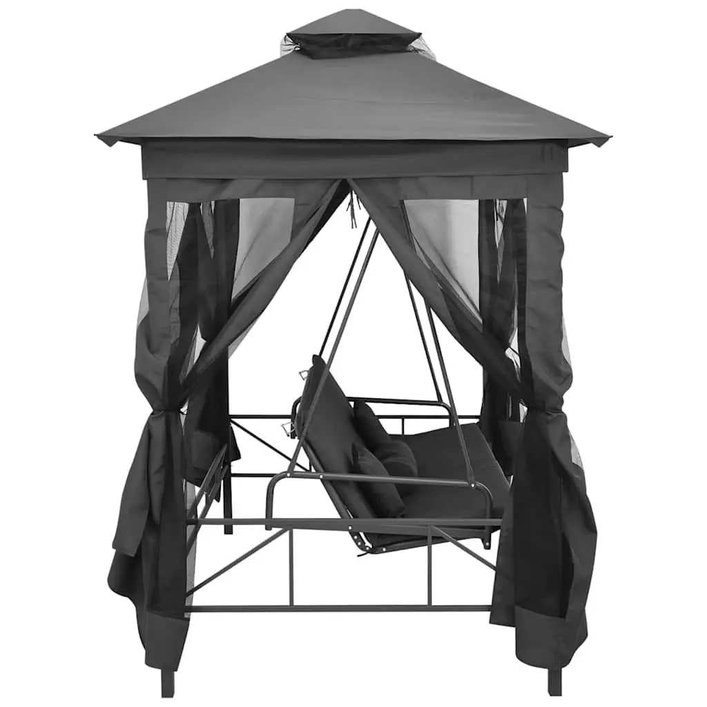 Outdoor Convertible Swing Bench Canopy Anthracite Steel Garden 220 x 160 x 240 cm