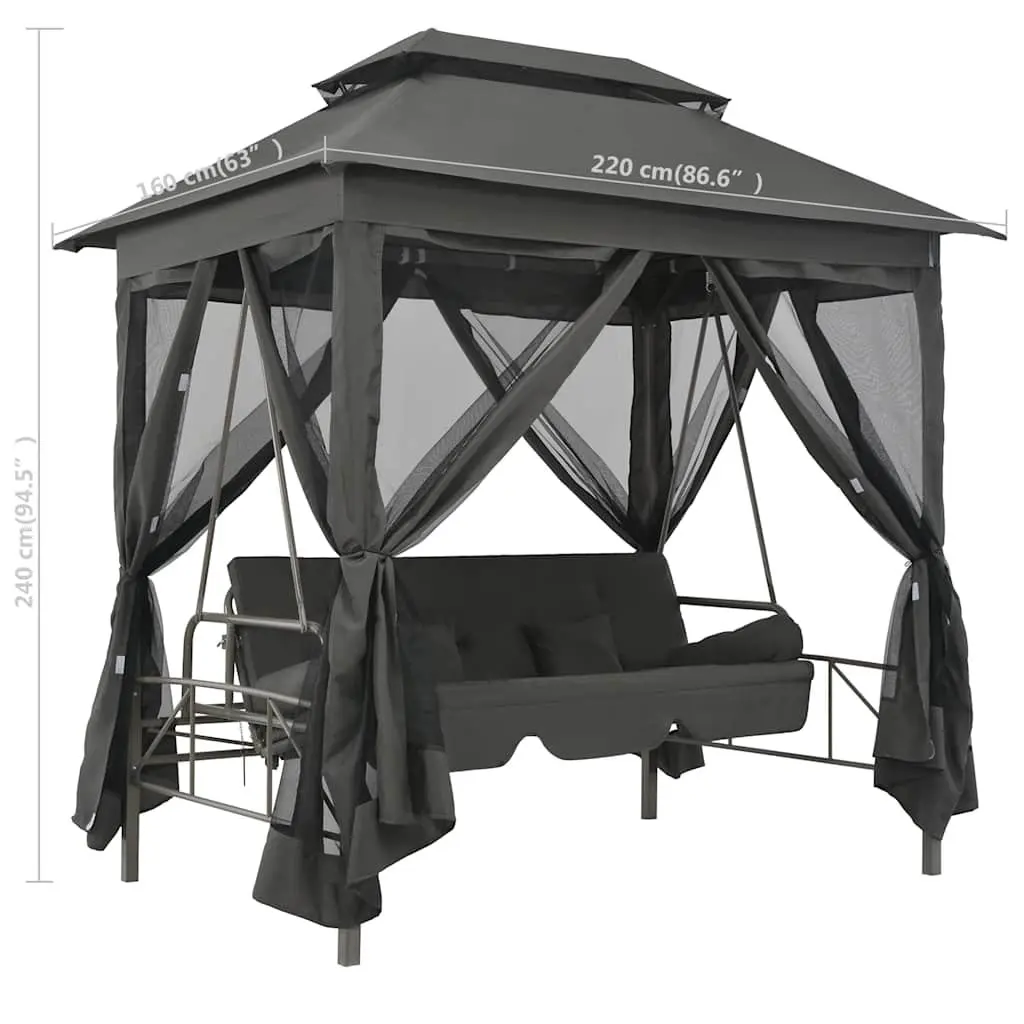 Outdoor Convertible Swing Bench Canopy Anthracite Steel Garden 220 x 160 x 240 cm
