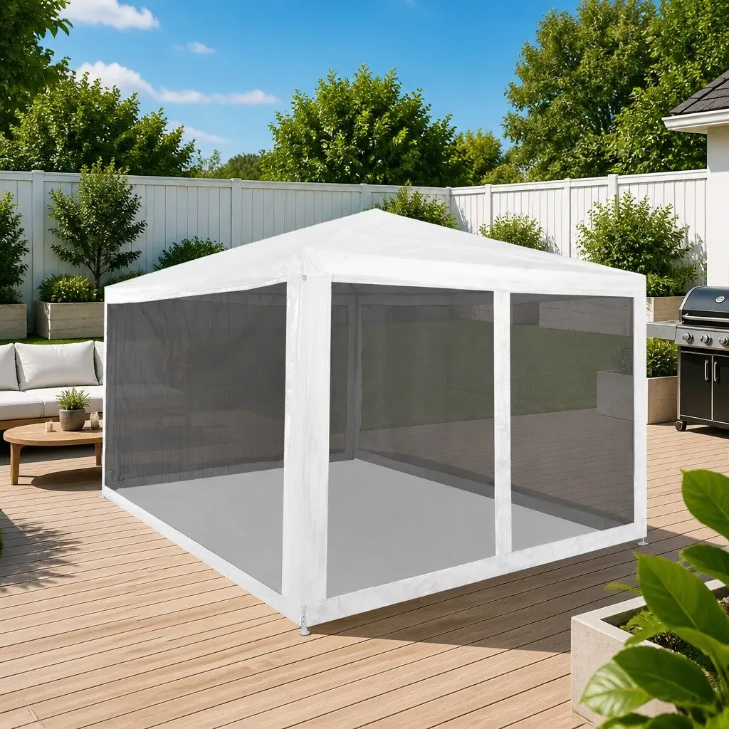 Party Tent Mesh Sidewalls 4x3m White Outdoor Gazebo Insect Protection