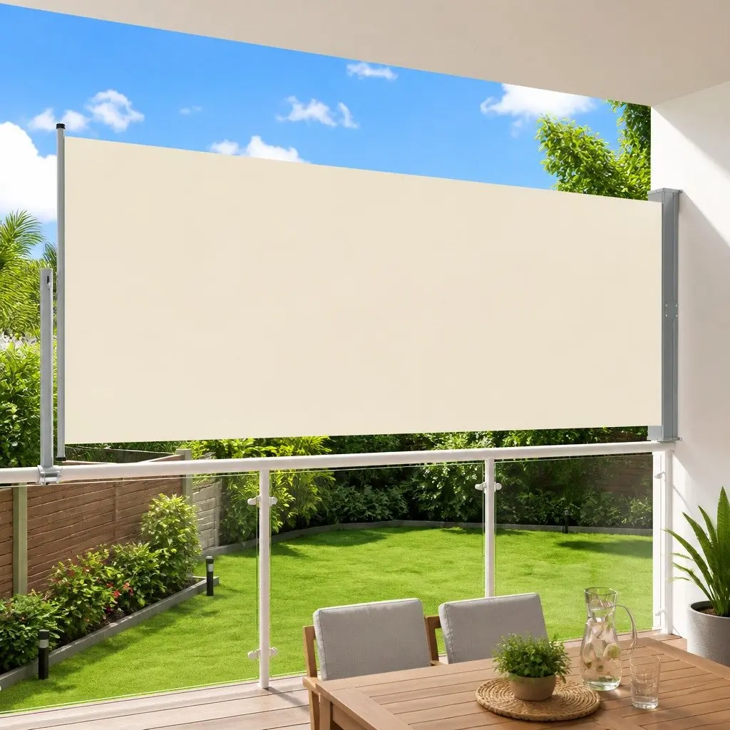 Patio Retractable Side Awning Cream 140 x 300 cm Outdoor Privacy Screen Shade