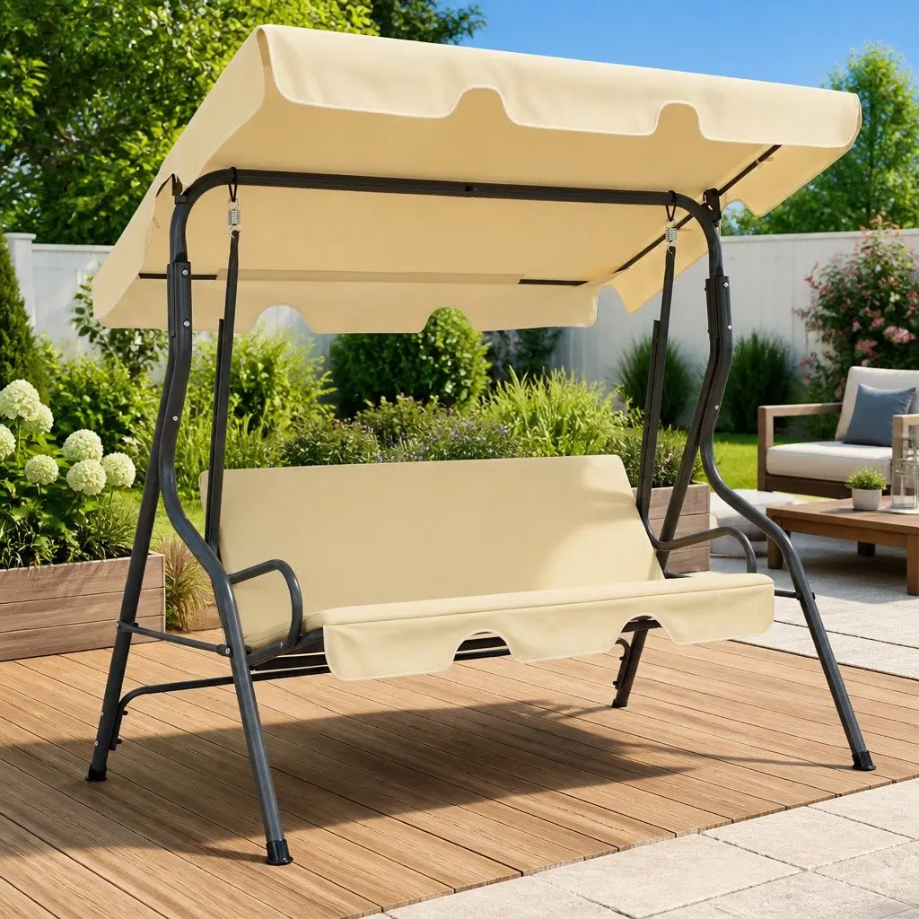 Garden Swing Bench White Outdoor Patio Canopy Recliner