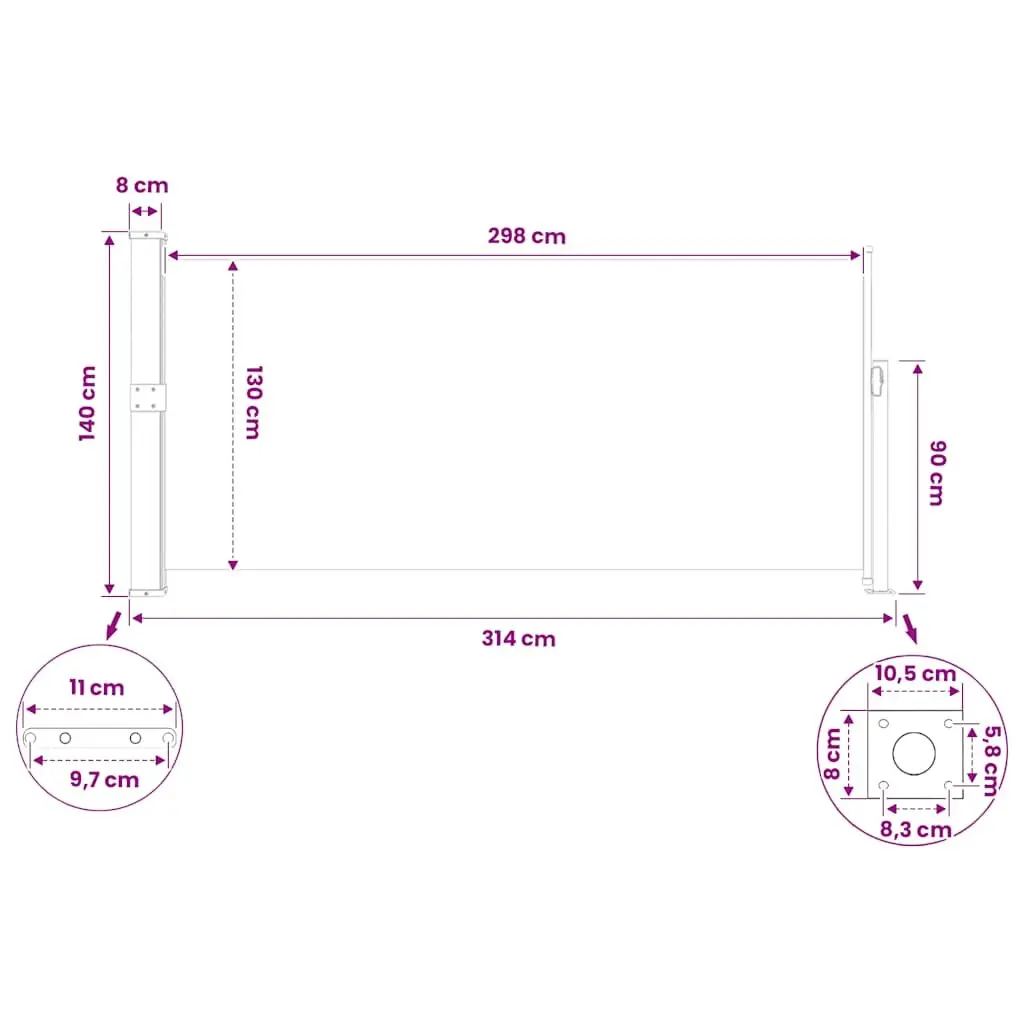 Retractable Side Awning Automatic Roll-back Function 140 x 300 cm Privacy Screen Outdoor