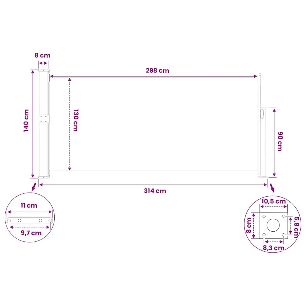 Retractable Side Awning Automatic Roll-back 140 x 300 cm Grey