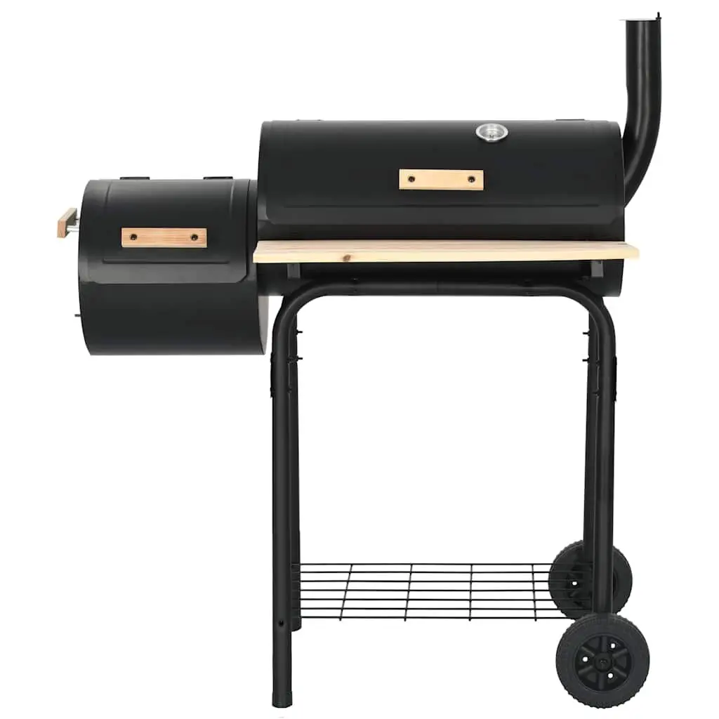 Charcoal BBQ Offset Smoker Grill Outdoor Cooking Chamber Firebox Black