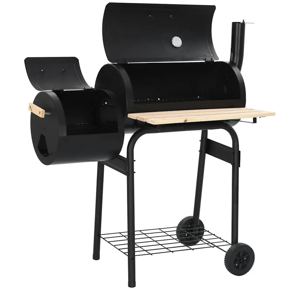 Charcoal BBQ Offset Smoker Grill Outdoor Cooking Chamber Firebox Black