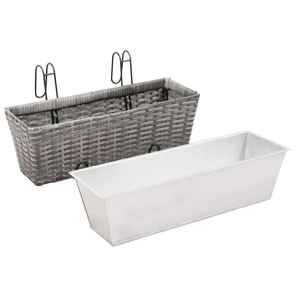 Railing Planters 50cm Grey Weather Resistant 2 Piece Suitable for Balcony and Windowsill Gardening