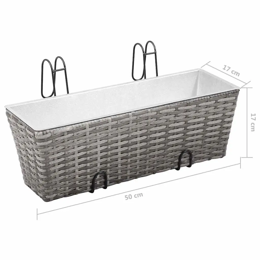 Railing Planters 50cm Grey Weather Resistant 2 Piece Suitable for Balcony and Windowsill Gardening