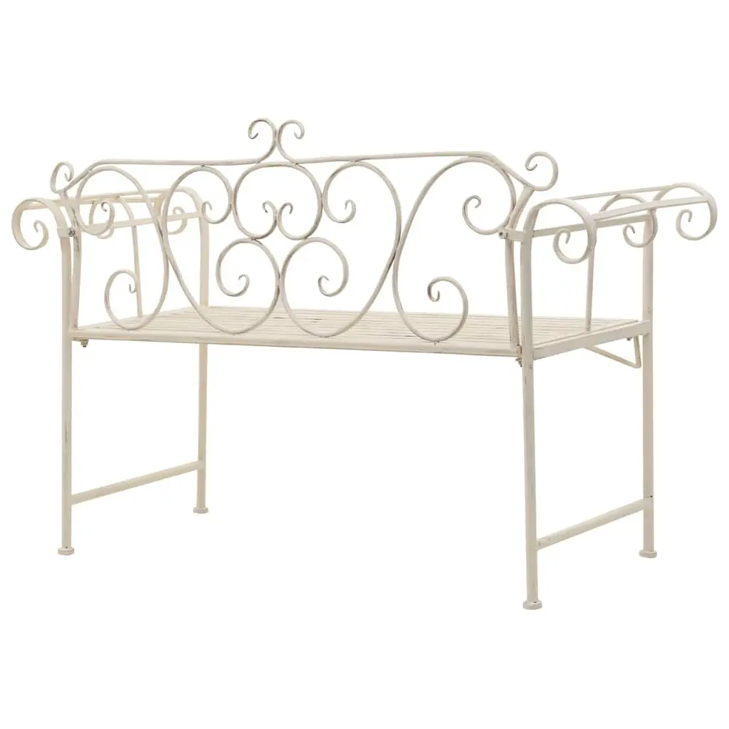 Garden Bench Scroll Pattern 132cm Metal Antique White Frame