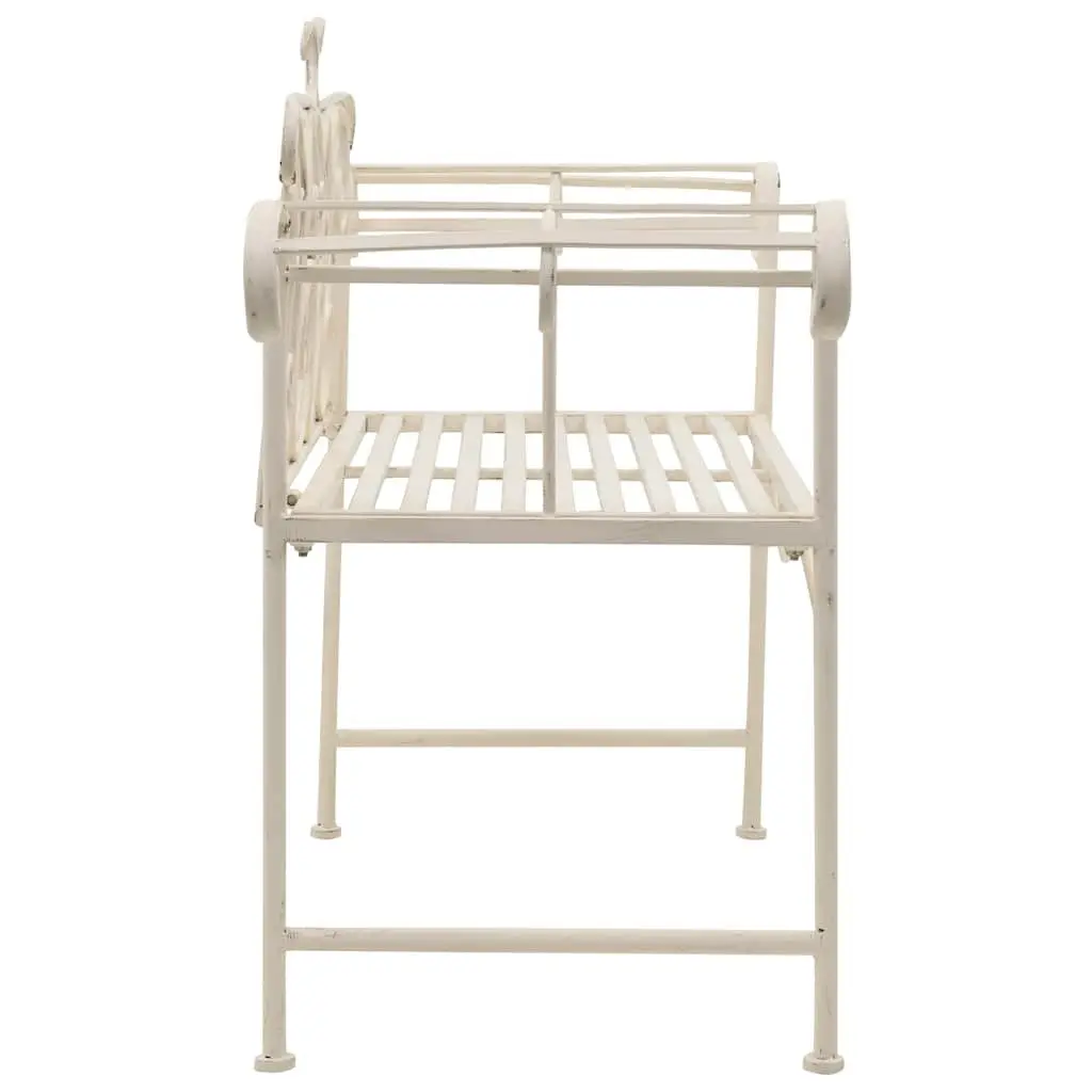 Garden Bench Scroll Pattern 132cm Metal Antique White Frame