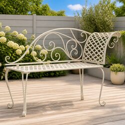 Garden Chaise Lounge 128cm Outdoor Lounger Metal Frame Patio Furniture White