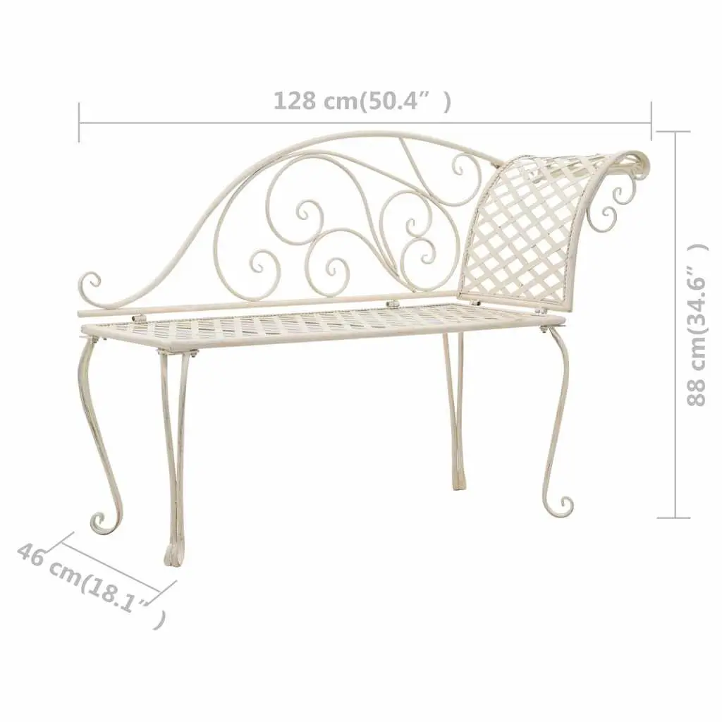 Garden Chaise Lounge 128cm Outdoor Lounger Metal Frame Patio Furniture White