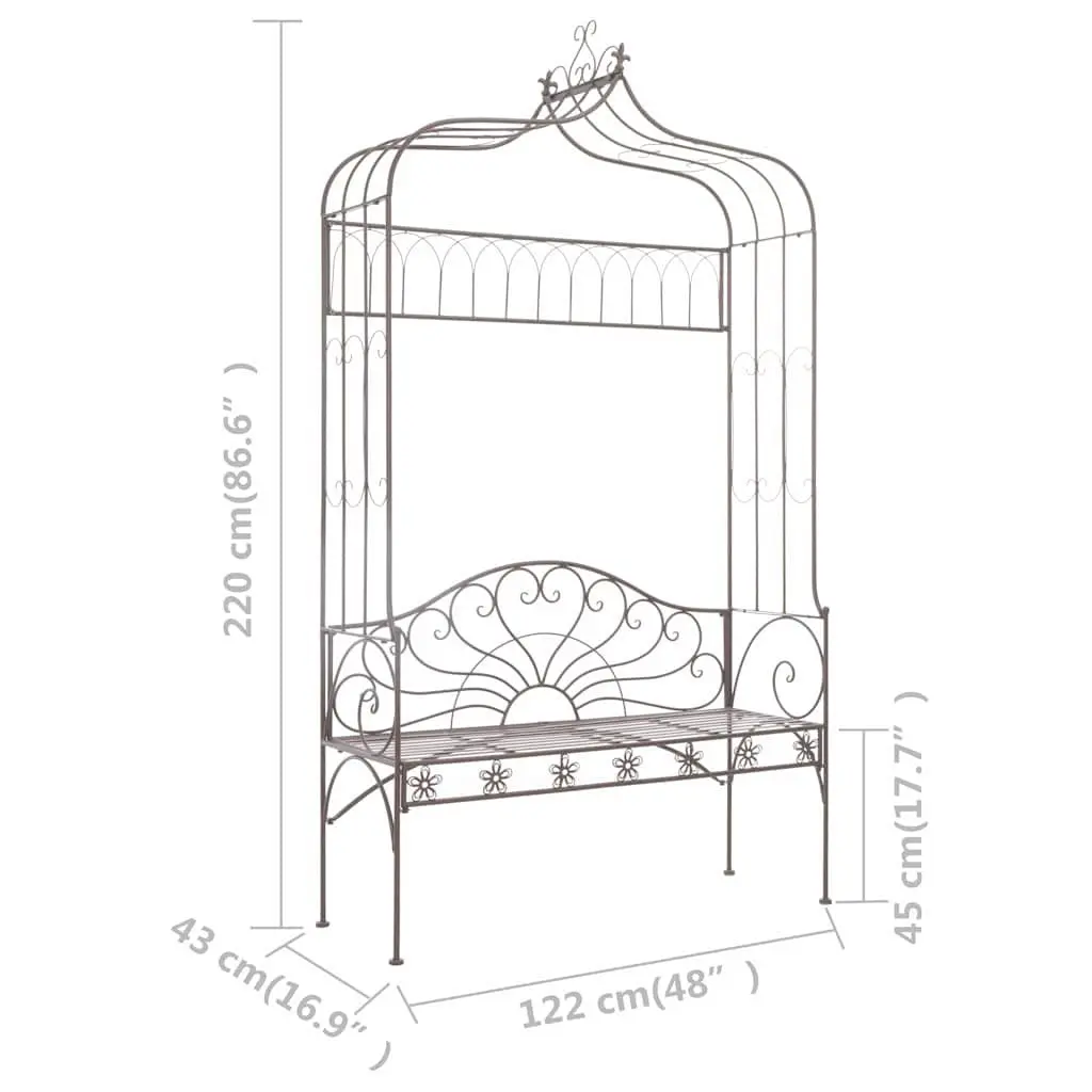 Outdoor Garden Bench Antique Brown Wrought Iron 122cm