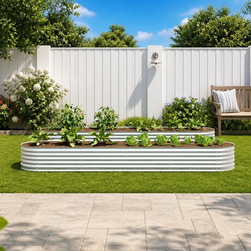 Garden Raised Bed Galvanised Steel 400x80x44 cm Outdoor Planter Silver