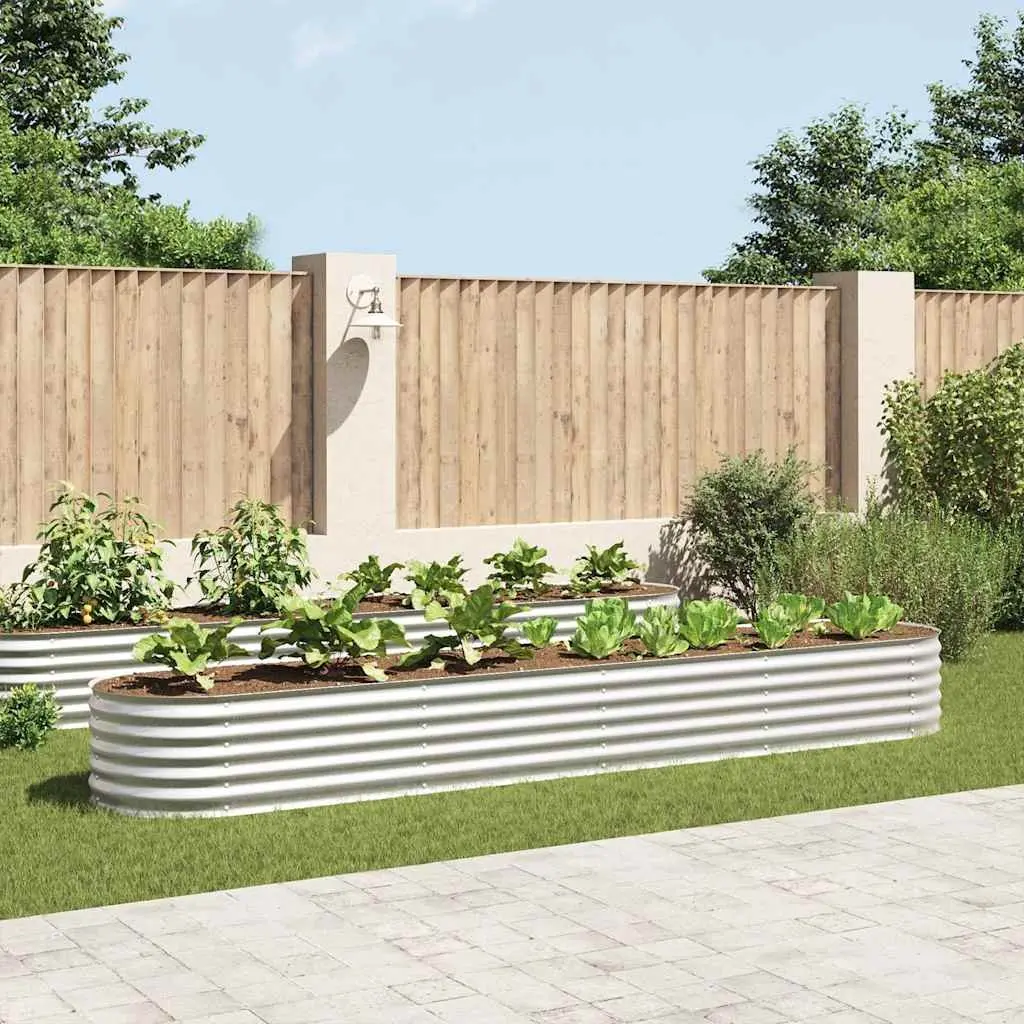 Garden Raised Bed Galvanised Steel 400x80x44 cm Outdoor Planter Silver