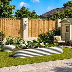 Raised Garden Bed 320x80x44cm Outdoor Planter Galvanised Steel Silver