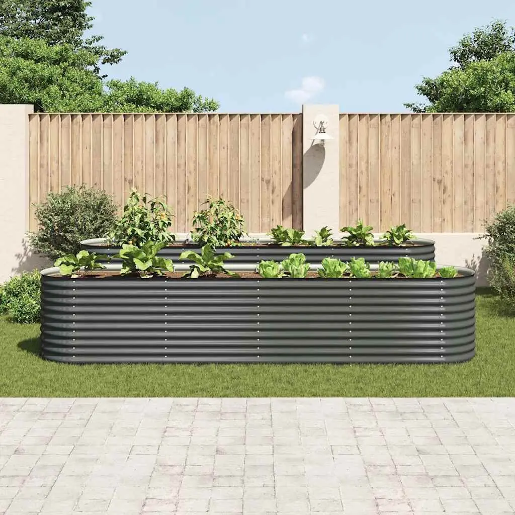 Garden Raised Bed Galvanised Steel Outdoor Planter 400x80x81 cm Grey