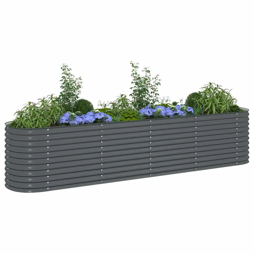 Garden Raised Bed Galvanised Steel Outdoor Planter 400x80x81 cm Grey