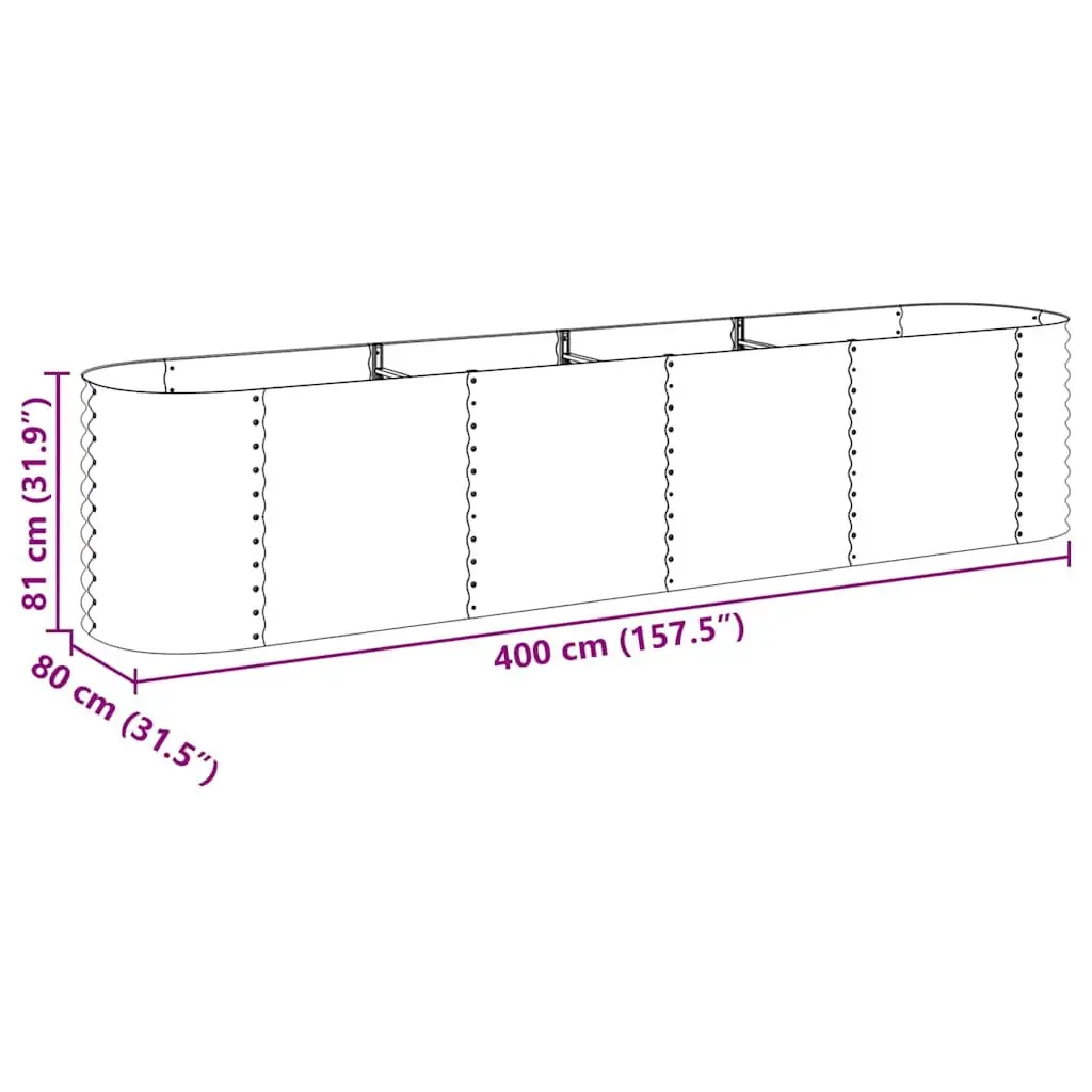 Garden Raised Bed Galvanised Steel Outdoor Planter 400x80x81 cm Grey