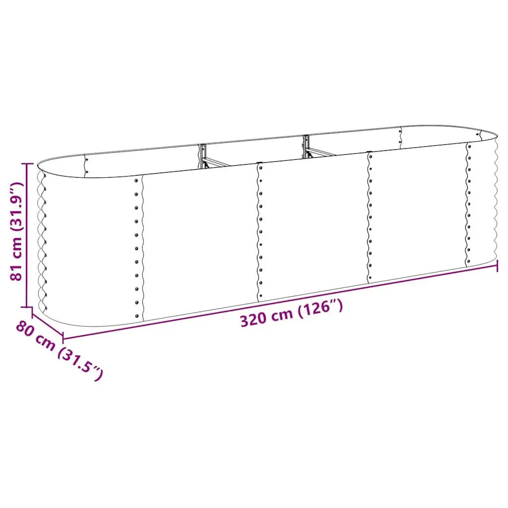 Galvanised Steel Garden Raised Bed Weather Resistant 320x80x81 cm Outdoor Planter Box Grey
