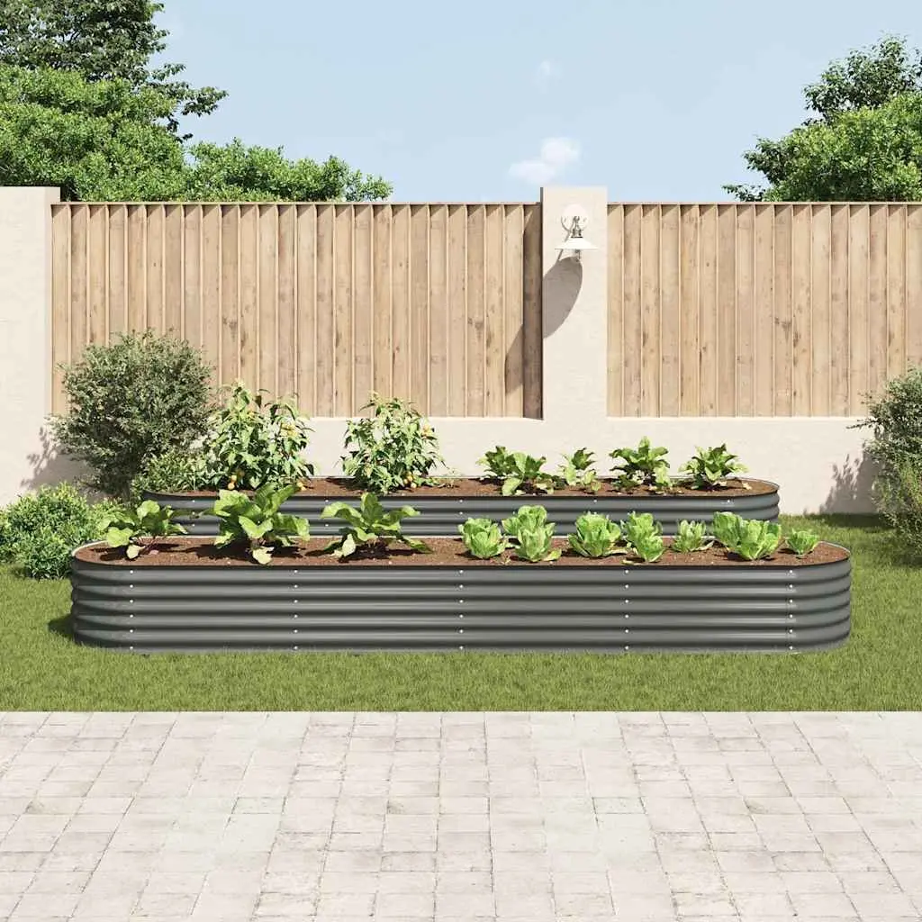 Galvanised Steel Raised Bed Weather Resistant 400x80x44 cm Outdoor Planter Box Grey