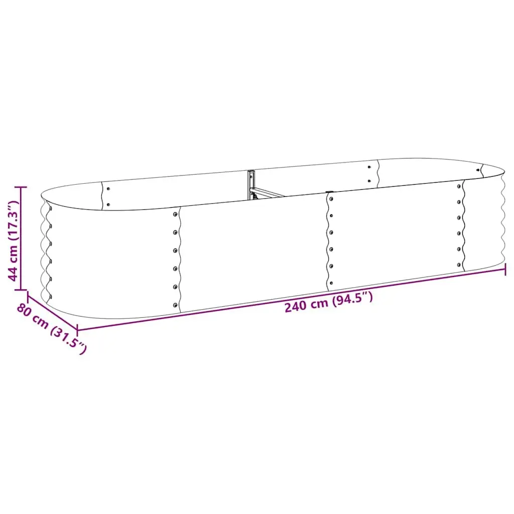 Garden Raised Bed Galvanised Steel 240x80x44 cm Grey Outdoor Planter Box