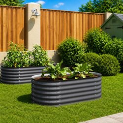 Garden Raised Bed 160x80x44 cm Galvanised Steel Planter Grey Outdoor Patio