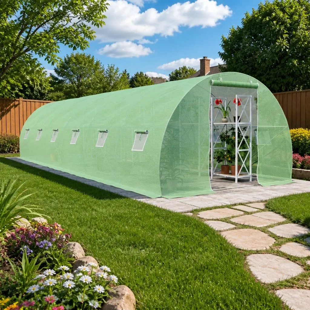 Greenhouse Spacious 27 m² PE Mesh Fabric 900x300x200 cm with Ventilation Windows and Door