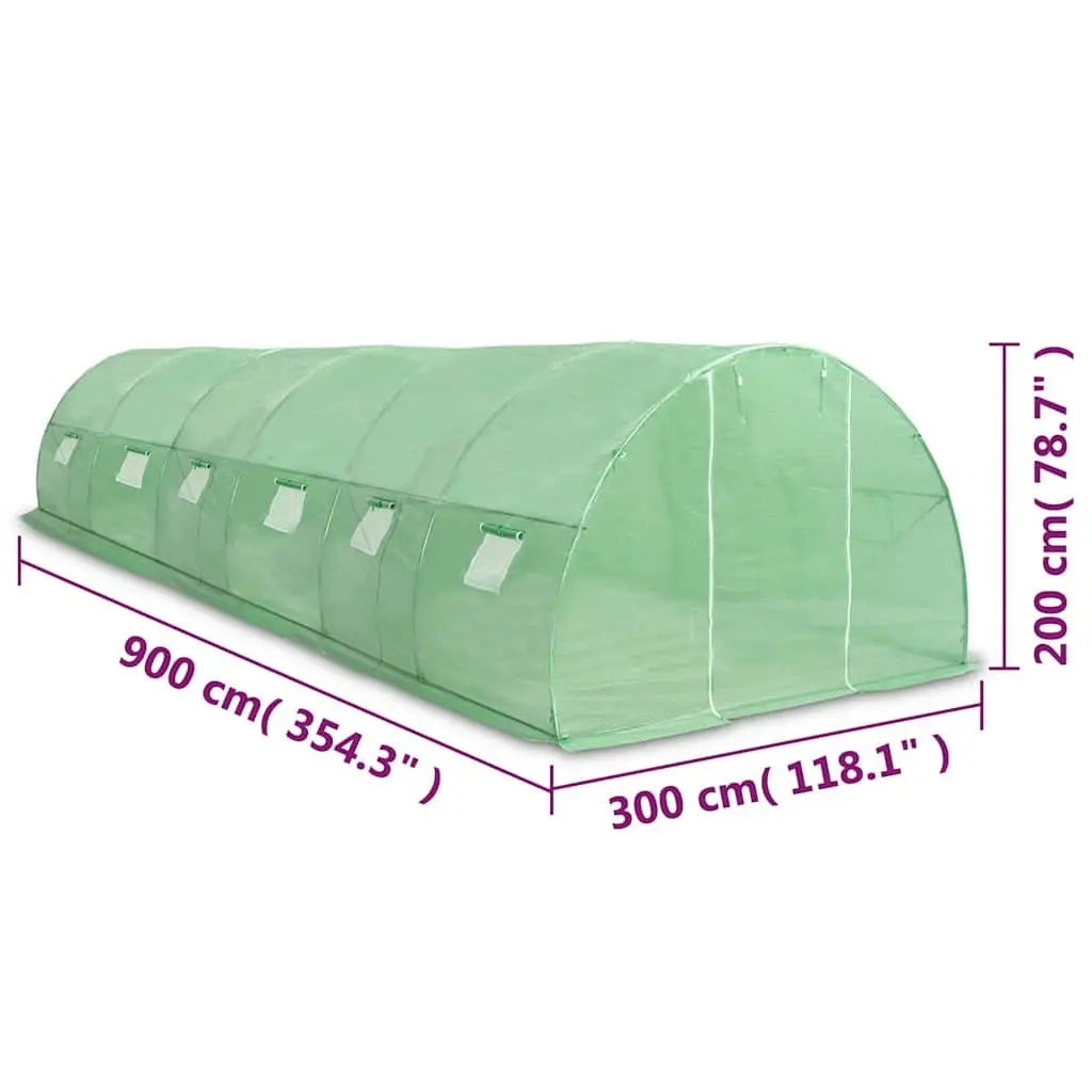 Greenhouse Spacious 27 m² PE Mesh Fabric 900x300x200 cm with Ventilation Windows and Door