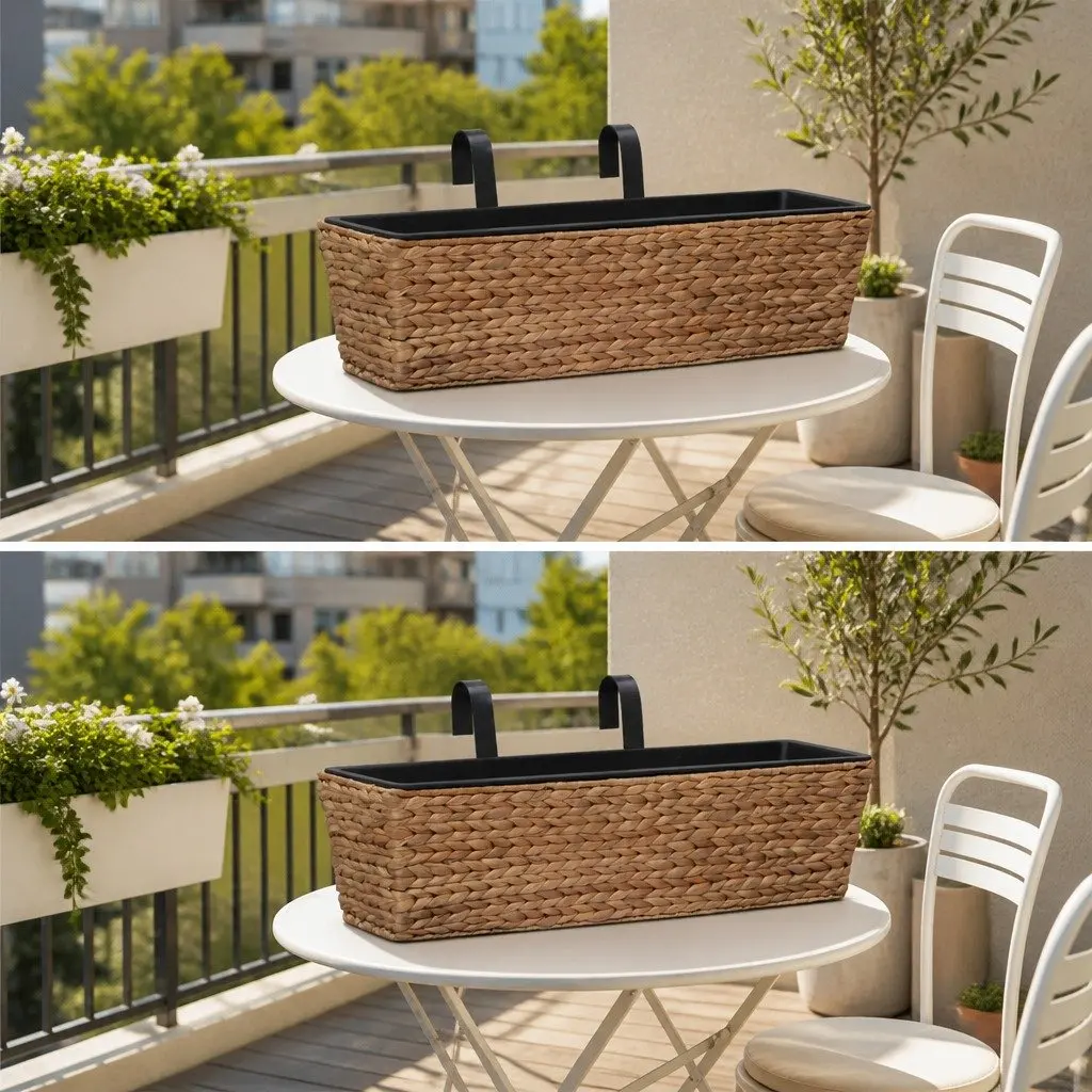 Indoor Plant Pots Set Water Hyacinth 2 Piece Removable Containers Brown