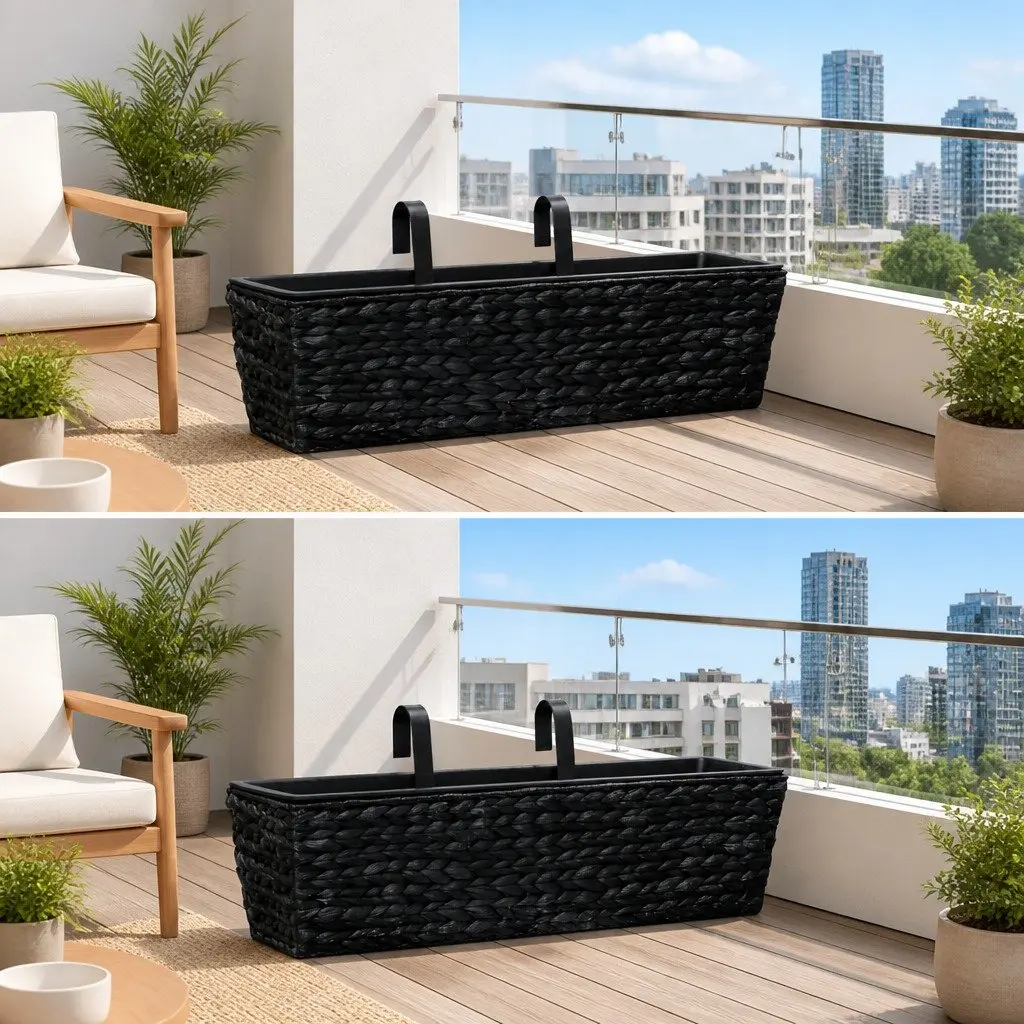 Water Hyacinth Planters Set of 2 Black Indoor Garden Pots Removable Pots