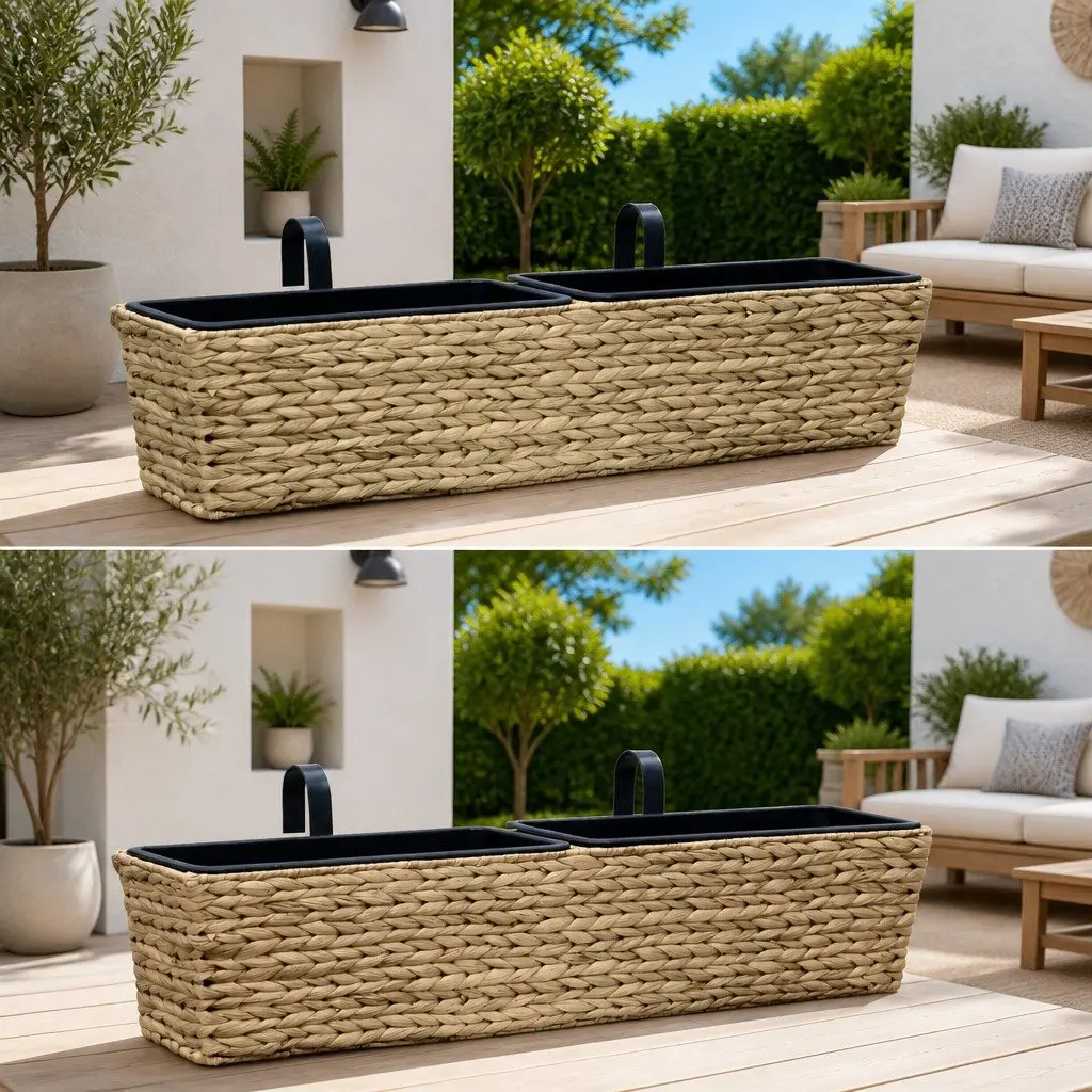 Water Hyacinth Planters Decorative Brown Indoor Set of 2 Removable Pots